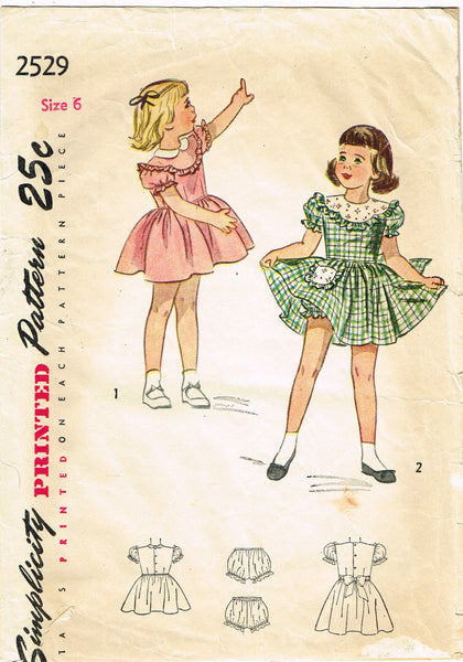 1940s Vintage Simplicity Sewing Pattern 2529 Toddler Girls Scalloped Dress Sz 6
