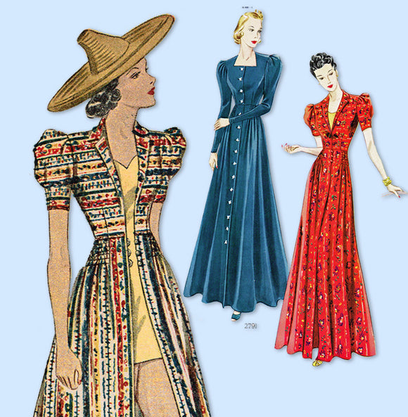 1930s Vintage Simplicity Sewing Pattern 2791 Misses Housecoat or Beachcoat 32B