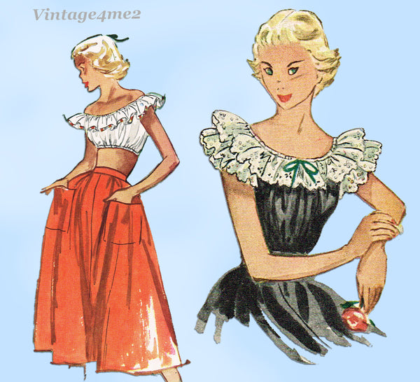Simplicity 2829: 1940s Misses Bare Midriff Top Size 32 B Vintage Sewing Pattern