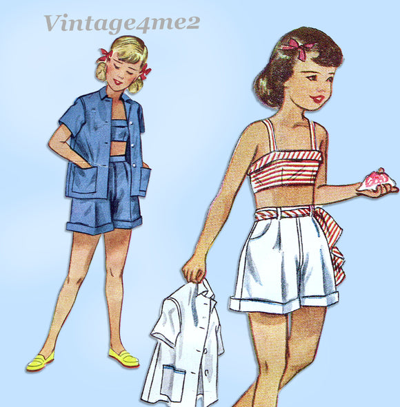 1940s Vintage Simplicity Sewing Pattern 2857 Girls Bra Top & Shorts Size 10