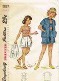 1940s Vintage Simplicity Sewing Pattern 2857 Girls Bra Top & Shorts Size 8