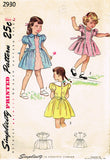 Simplicity 2930: 1940s Toddler Girls Scalloped Dress Sz 2 Vintage Sewing Pattern