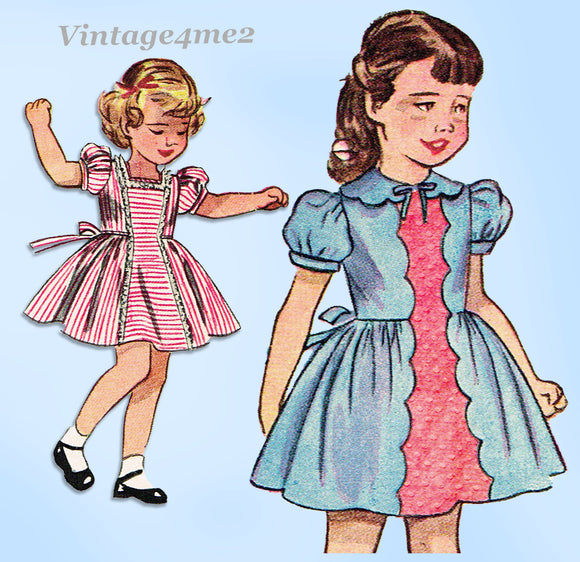 Simplicity 2930: 1940s Toddler Girls Scalloped Dress Sz 2 Vintage Sewing Pattern