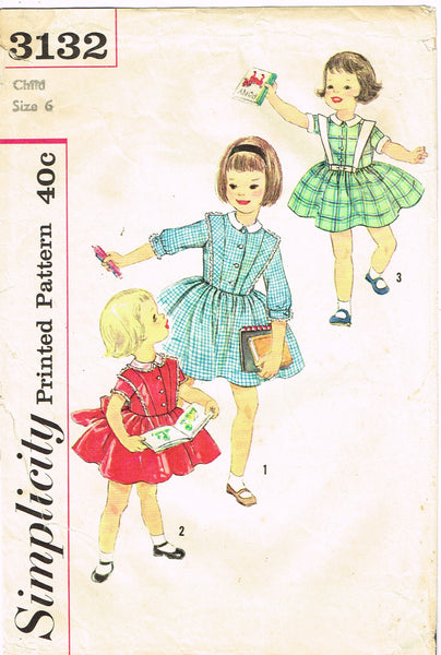 1950s Vintage Simplicity Sewing Pattern 3132 Sweet Toddler Girls Dress