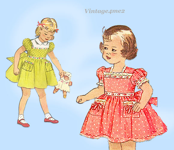Simplicity 3148: 1940s Cute Toddler Girls Dress Size 3 Vintage Sewing Pattern