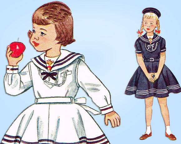1940s Original Vintage Simplicity Sewing Pattern 3151 Toddler Sailor Dress Sz 2 - Vintage4me2