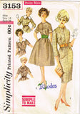Simplicity 3153: 1950s Uncut Misses Basic Dress Size 34 B Vintage Sewing Pattern
