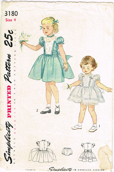 1950s Vintage Simplicity Sewing Pattern 3180 Toddler Girls Tucked Dress