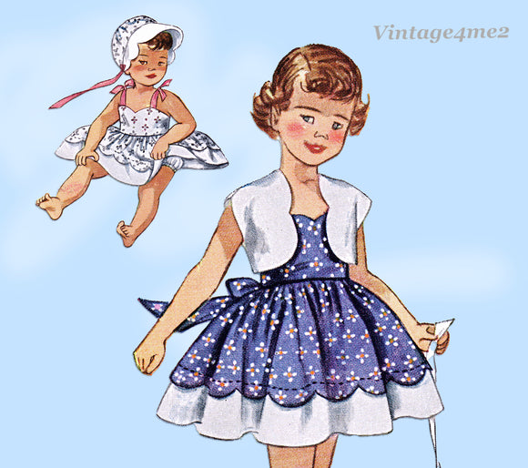 1940s Vintage Simplicity Sewing Pattern 3213 Cute Toddler Girls Sun Dress & Bonnet