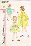1960s Vintage Simplicity Sewing Pattern 3327 Toddler Girls Dress and Coat Size 1