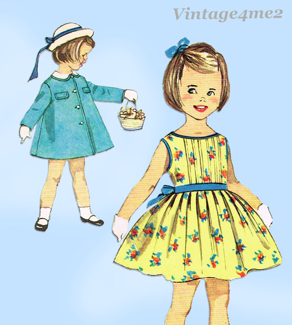 1960s Vintage Simplicity Sewing Pattern 3327 Toddler Girls Dress and Coat