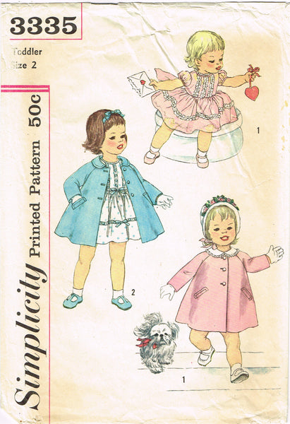 Simplicity 3335: 1960s Cute Baby Girls Dress & Coat Vintage Sewing Pattern