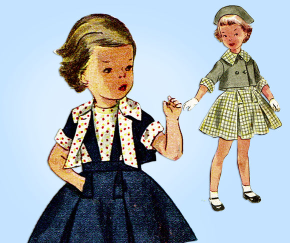 Simplicity 3470: 1950s Toddler Girls Bolero Suit Size 3 Vintage Sewing Pattern