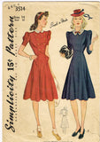 Simplicity 3514: 1940s Stunning WWII Street Dress Sz 32 B Vintage Sewing Pattern