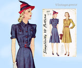 Simplicity 3517: 1940s Misses WWII Shirtwaist Dress 34 B Vintage Sewing Pattern