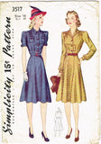 Simplicity 3517: 1940s Misses WWII Shirtwaist Dress 34 B Vintage Sewing Pattern