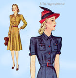 Simplicity 3517: 1940s Misses WWII Shirtwaist Dress 34 B Vintage Sewing Pattern