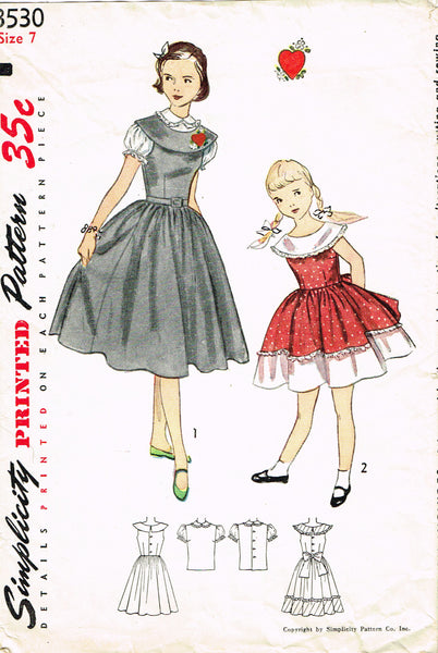 Simplicity 3530: 1950s Cute Girls Pinafore Dress Size 7 Vintage Sewing Pattern