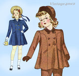 Simplicity 3535: 1930s Toddler Girls Coat and Hat Size 4 Vintage Sewing Pattern