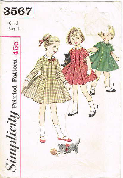 1960s Vintage Simplicity Sewing Pattern 3567 Toddler Girls Princess Dress 