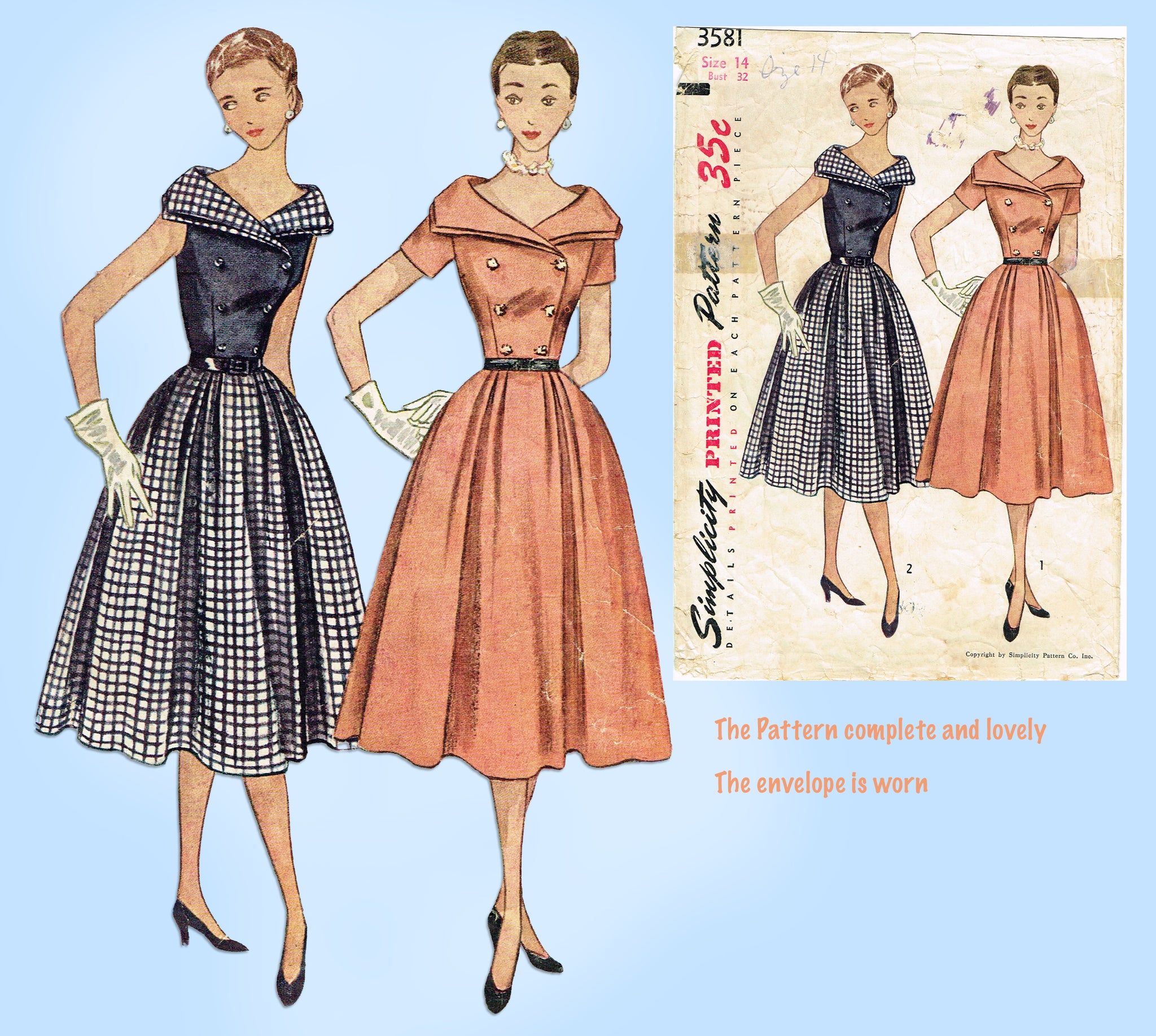 1940s Vintage Simplicity Sewing Pattern 3581 Uncut Misses Dress 30 B –  Vintage4me2