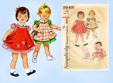 1960s Vintage Simplicity Sewing Pattern 3649 Cute Baby Girls Dress & Apron 6mos