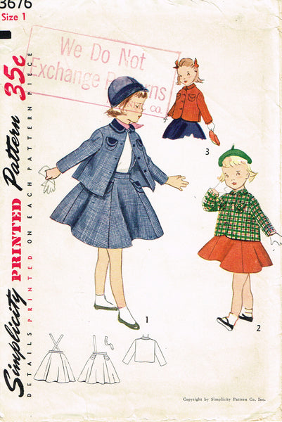 Simplicity 3676: 1950s Sweet Uncut Baby Girls Suit Size 1 Vintage Sewing Pattern