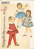Simplicity 3697: 1960s Cute Baby Girls Play Clothes Sz 3 Vintage Sewing Pattern