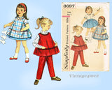 Simplicity 3697: 1960s Cute Baby Girls Play Clothes Sz 3 Vintage Sewing Pattern
