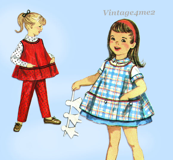 Simplicity 3697: 1960s Cute Baby Girls Play Clothes Sz 3 Vintage Sewing Pattern