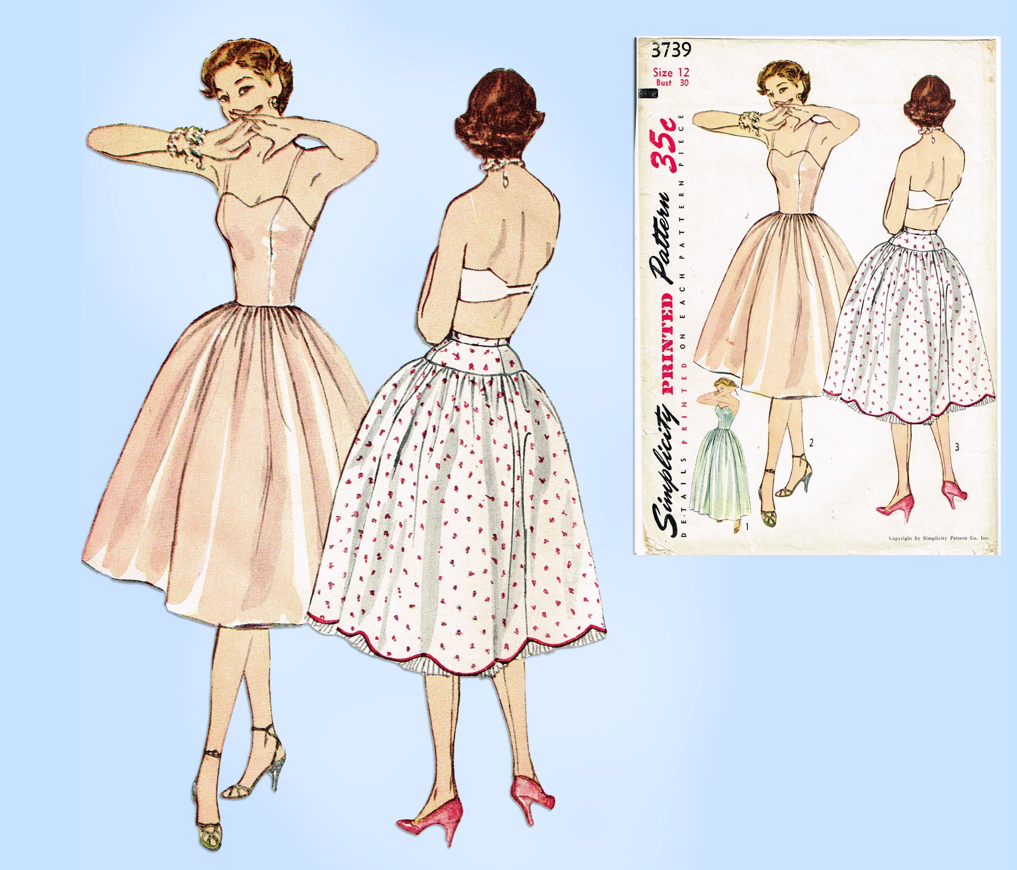 1950s Full Skirt Dress and Petticoat McCalls 3659 Vintage Sewing Pattern  Size 12 Bust 30