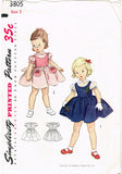 Simplicity 3805: 1950s Cute Tiny Toddlers Dress Size 2 Vintage Sewing Pattern