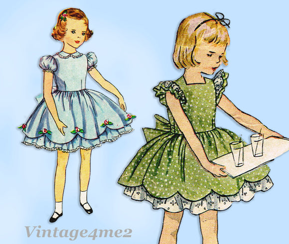 1950s Vintage Simplicity Sewing Pattern 3868 Toddler Girls Party Dress Size 6