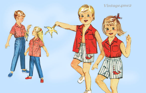 1950s Vintage Simplicity Sewing Pattern 3944 Easy Toddler Shirt and Shorts