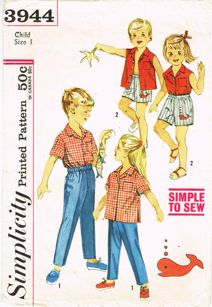 1950s Vintage Simplicity Sewing Pattern 3944 Easy Toddler Shirt and Shorts