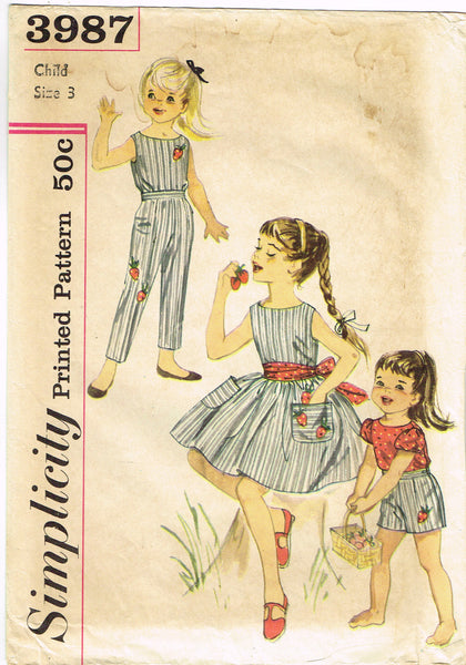 Simplicity 3987: 1960s Toddler Girls Play Clothes Vintage Sewing Pattern