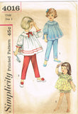 Simplicity 4016: 1960s Toddler Girls Shortie Pajamas Vintage Sewing Pattern Size 3