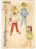 Simplicity 4016: 1960s Toddler Girls Shortie Pajamas Vintage Sewing Pattern Size 5