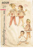 1960s Vintage Simplicity Sewing Pattern 4018 Baby Girls Play Clothes Set Size 2