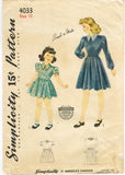 Simplicity 4033: 1940s Easy Mother Daughter WWII Dress Sz12 Vintage Sewing Pattern
