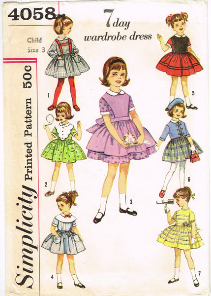 1960s Vintage Simplicity Sewing Pattern 4058 7 Day Toddler Dress Set