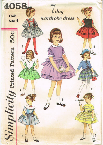 1960s Vintage Simplicity Sewing Pattern 4058 7 Day Toddler Dress Set