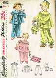 1950s Vintage Toddler Girls Pjs & Doll Uncut Simplicity Sewing Pattern 4102 Sz 4