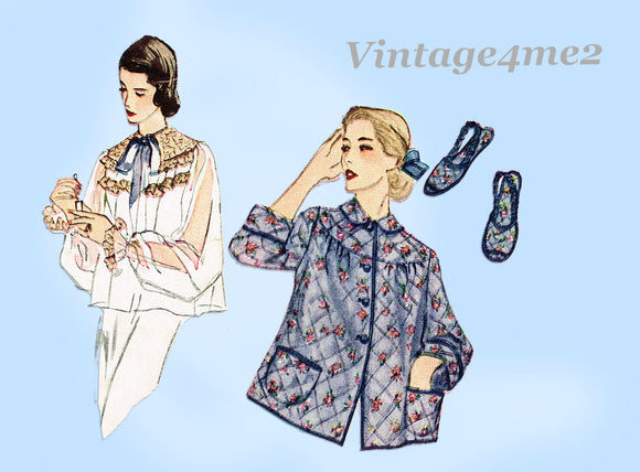 Simplicity 4106: 1950s Misses Bedjacket & Slippers Sz 30B Vintage Sewing Pattern