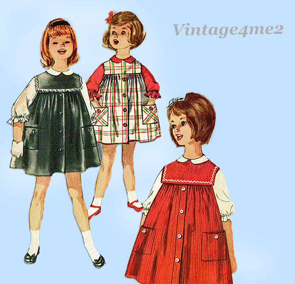 1960s Vintage Simplicity Sewing Pattern 4118 Cute Toddler Girls Jumper Dress