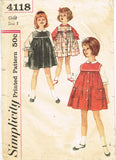 1960s Vintage Simplicity Sewing Pattern 4118 Cute Toddler Girls Jumper Dress Size 1