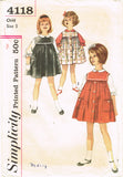 1960s Vintage Simplicity Sewing Pattern 4118 Cute Toddler Girls Jumper Dress - Size 5