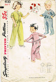 1950s Vintage Simplicity Sewing Pattern 4130 Cute Toddlers Puppy Pajamas Size 3