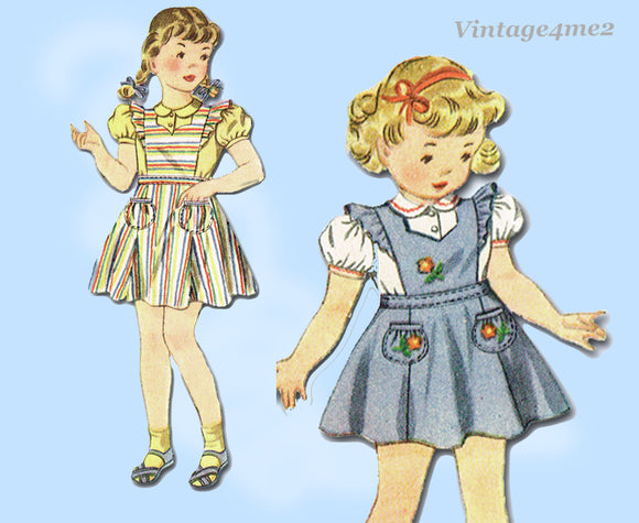 Simplicity 4149: 1940s Cute Baby Girls Jumper Dress Sz 2 Vintage Sewing Pattern