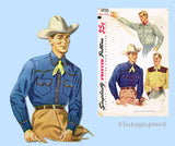 1950s Vintage Simplicity Sewing Pattern 4150 Men's Western Shirt Size 36 Chest